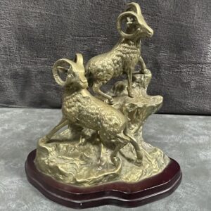 Brass Mountain Goat Sculpture on Mahogany Plinth