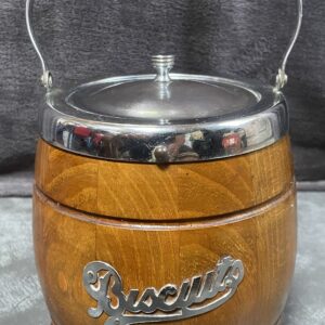 Vintage Oak and Chrome Biscuit Barrel