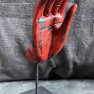 Wooden Carved Buddhist Hand of Reassurance on Stand
