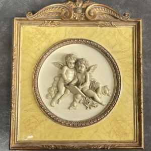 Vintage Plaster Cherubs Wall Plaque in Gilt Frame