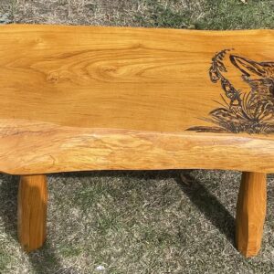 Oak Table / Seat with Hand-Carved Fox