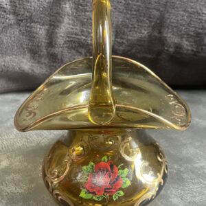 Bohemian Hand-Painted Rose Glass Basket