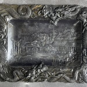 Japanese Pewter Relief Landscape Work from Meiji Period (1868-1912)