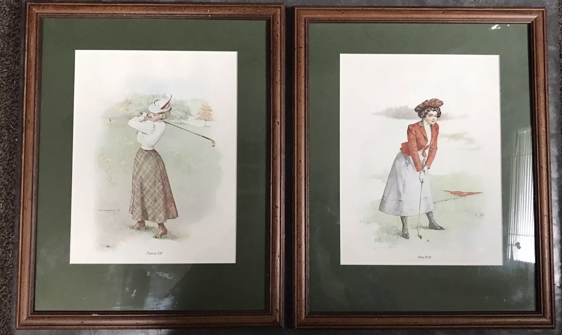 Maud Humphrey Signed Prints of Lady Golfers – ‘Teeing Off’ & ‘One Putt’ 1898