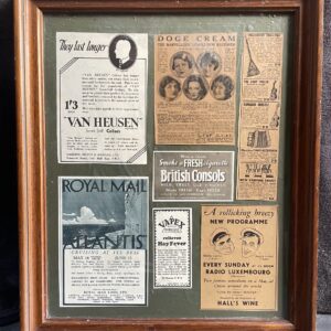 Newspaper Advertisements Framed and Glazed