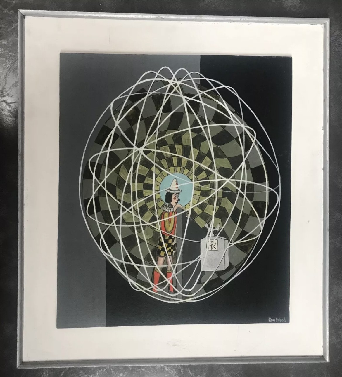 Ron Wood (1922-2009) Surrealist Oil Painting Pierrot Mime 'Future of Rolls Royce'