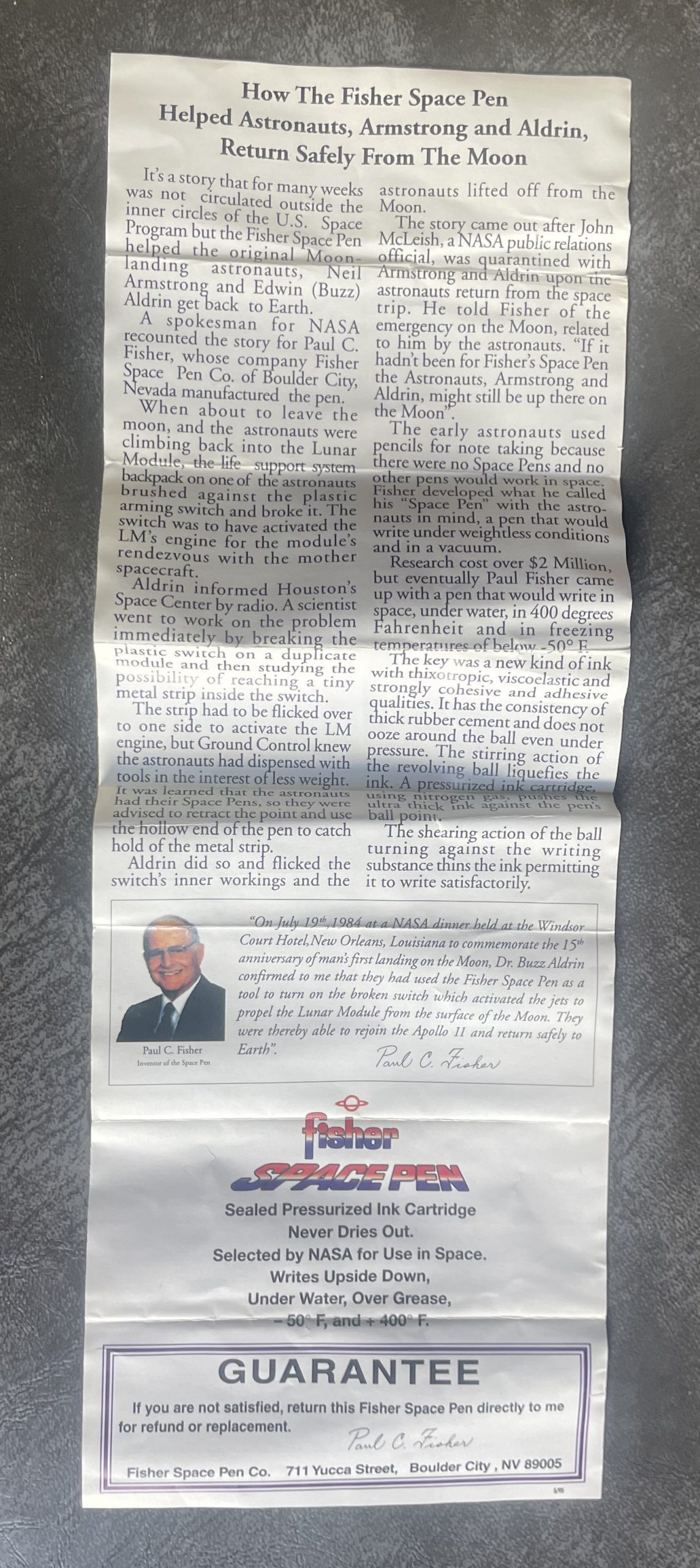 Original Fisher Space Pen in Box w/ Papers - Image 4