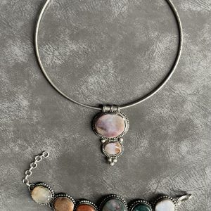 Moss Agate Healing Bracelet and Choker Necklace Set