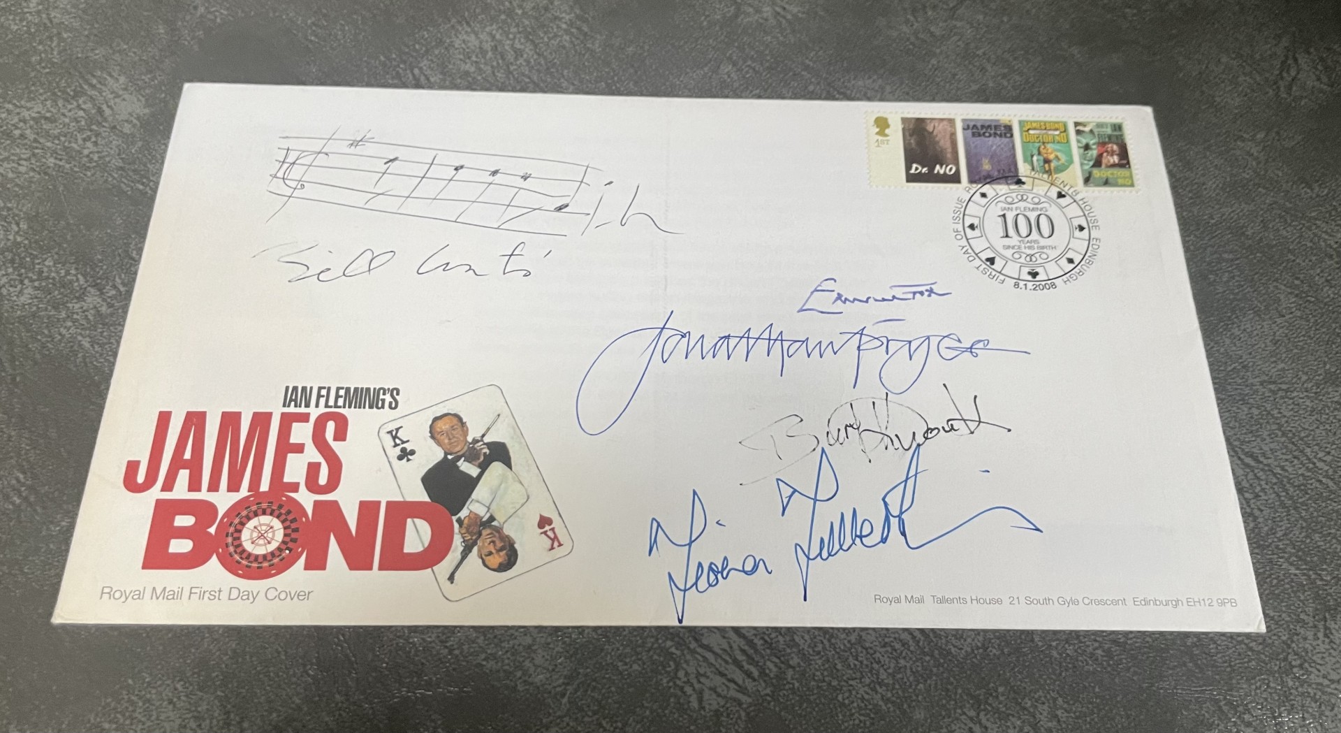 James Bond 007 First Day Cover Multi-Signed by Actors w/ COA