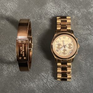 Michael Kors Copper Rose Gold Tone Wristwatch and Bracelet Set