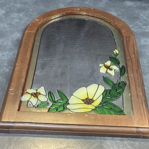 Mid-Century Framed Mirror w/ Painted Flowers