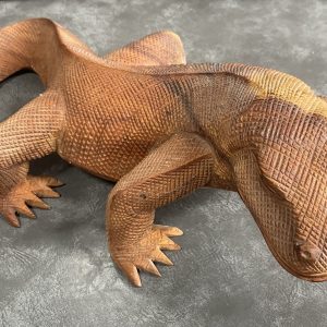 Large Hand-Carved Pine Komodo Dragon Sculpture