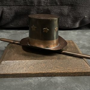 Unique Metal Sculpture of Magician’s Hat & Wand on Wooden Base