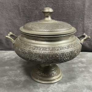 Large Asian Silver Plate on Copper Lidded Bowl