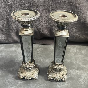 Pair of Vintage Ornate Mirrored Candlesticks
