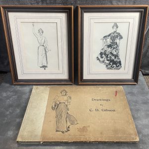 Antique Charles Dana Gibson Book of Drawings 1901 & Two Framed 1911 Prints