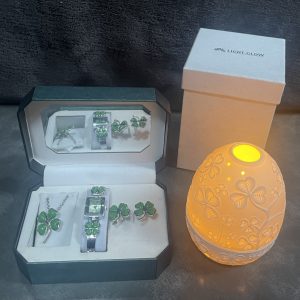Irish Shamrock Necklace Earrings Watch Gift Set and Light