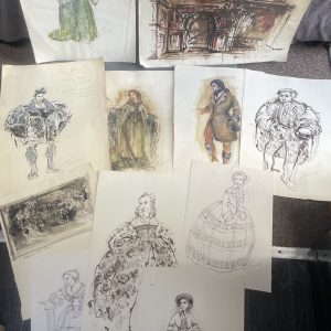 Eleven Large Antique Shakespeare Theatre Costume Design Watercolours & Sketches