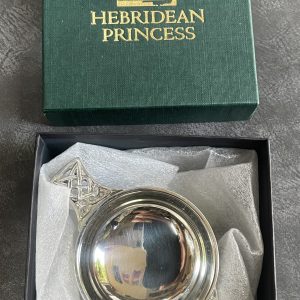 Hebridean Princess Ornate Celtic Scottish Piper Pewter Quaich Cup
