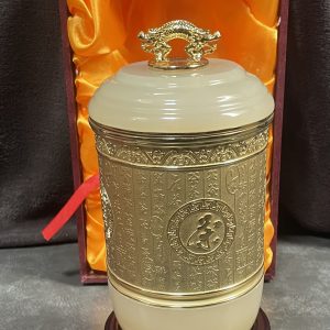 Chinese 7" White Onyx Marble Lidded Tea Storage Jar