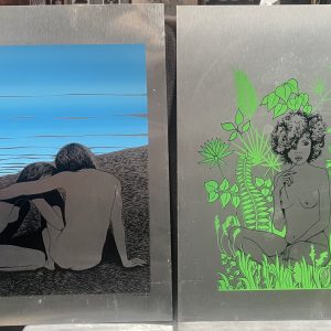 2x Large Metal Wall Art Paintings Signed